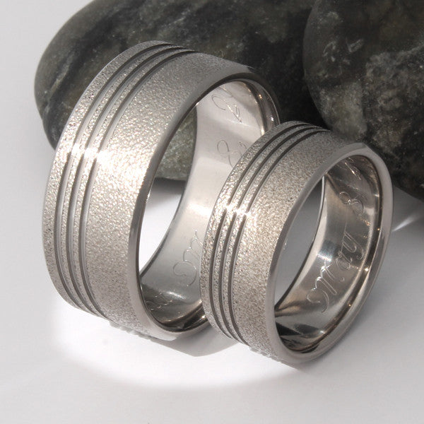 matching frost titanium wedding ring set stf1 Titanium Wedding and Engagement Rings