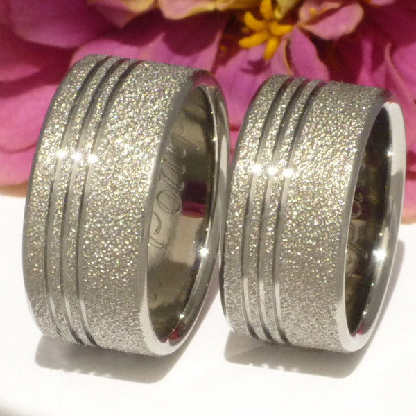 matching frost titanium wedding ring set stf1 Titanium Wedding and Engagement Rings