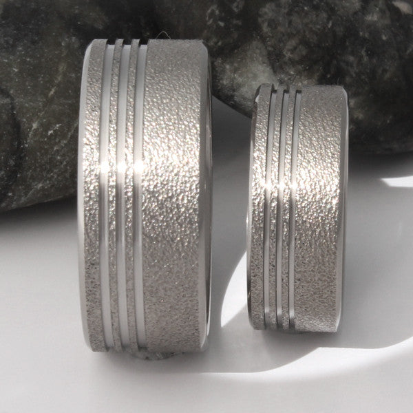 matching frost titanium wedding ring set stf1 Titanium Wedding and Engagement Rings