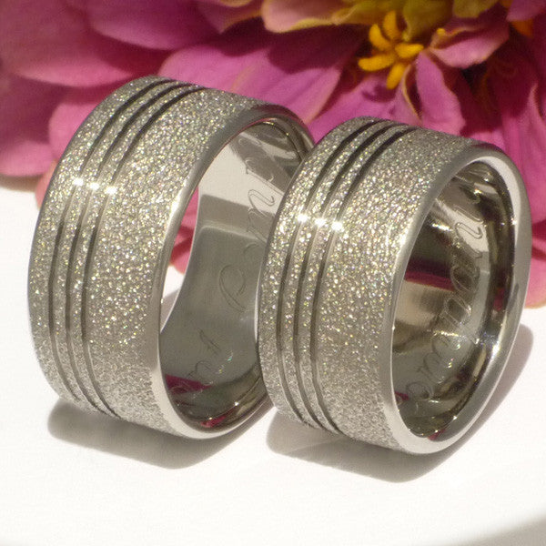 matching frost titanium wedding ring set stf1 Titanium Wedding and Engagement Rings
