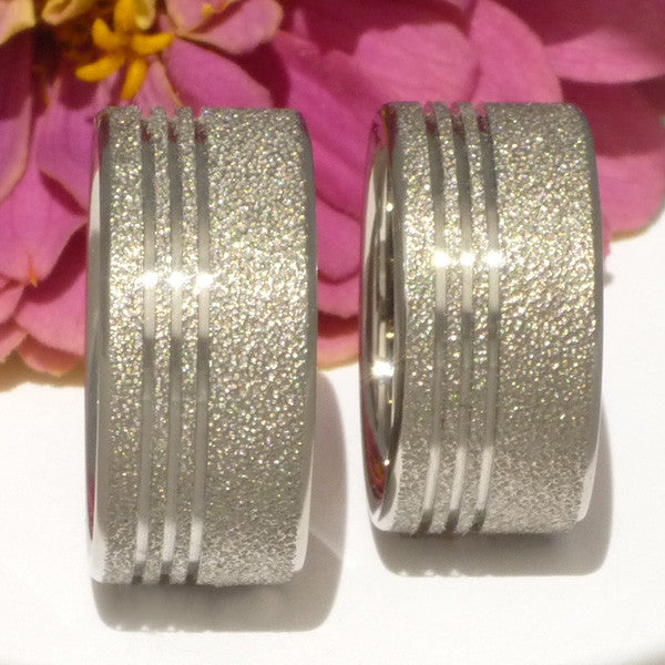 matching frost titanium wedding ring set stf1 Titanium Wedding and Engagement Rings