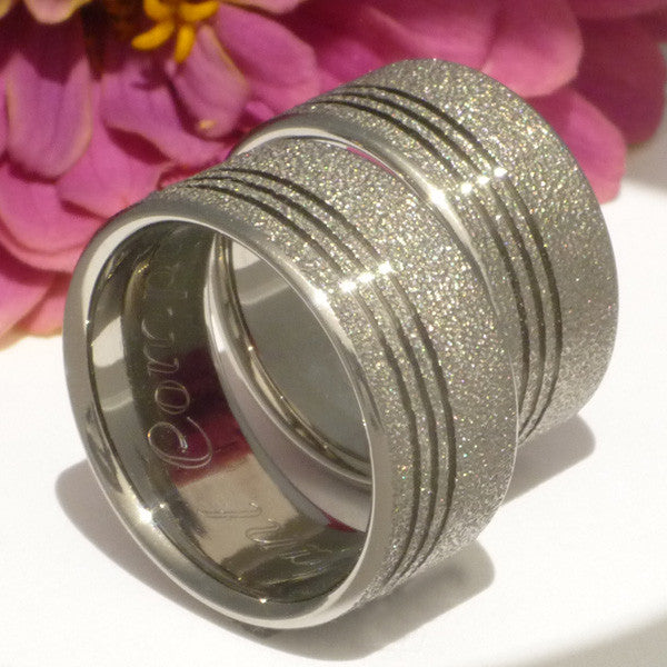 matching frost titanium wedding ring set stf1 Titanium Wedding and Engagement Rings