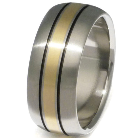 Wedding Band for Men Titanium Ring With Recycled Gold Inlay - Etsy