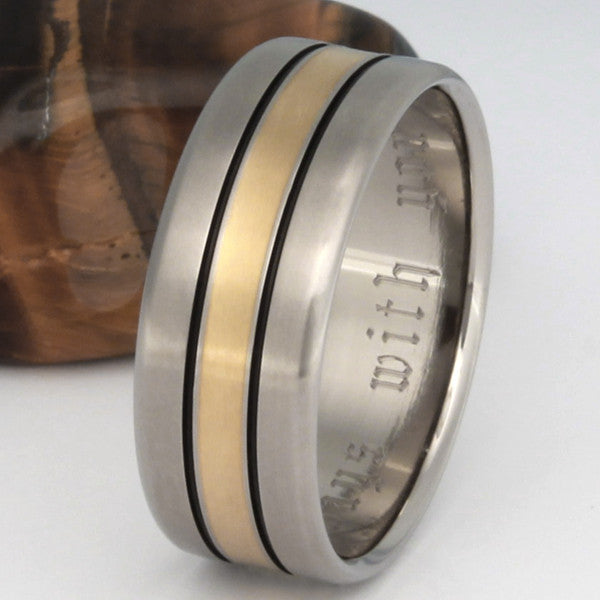 titanium wedding ring with gold inlay g16 Titanium Wedding and Engagement Rings