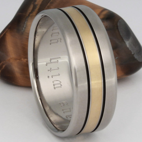 titanium wedding ring with gold inlay g16 Titanium Wedding and Engagement Rings