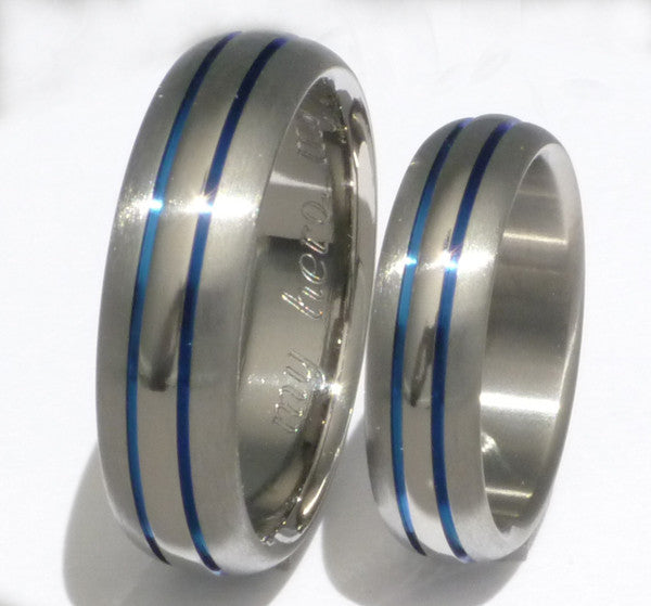 Matching Blue Titanium Ring Set stb4 – Titanium Rings Studio