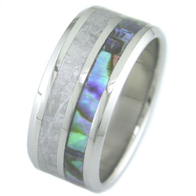 Boone Meteorite and Abalone Titanium Ring