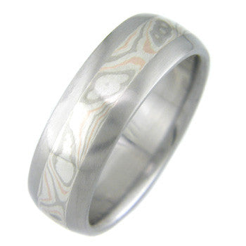 palladium red gold and silver mokume Titanium Wedding and Engagement Rings