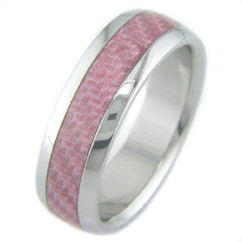 Tungsten Ring Pink Carbon Fiber Inlay