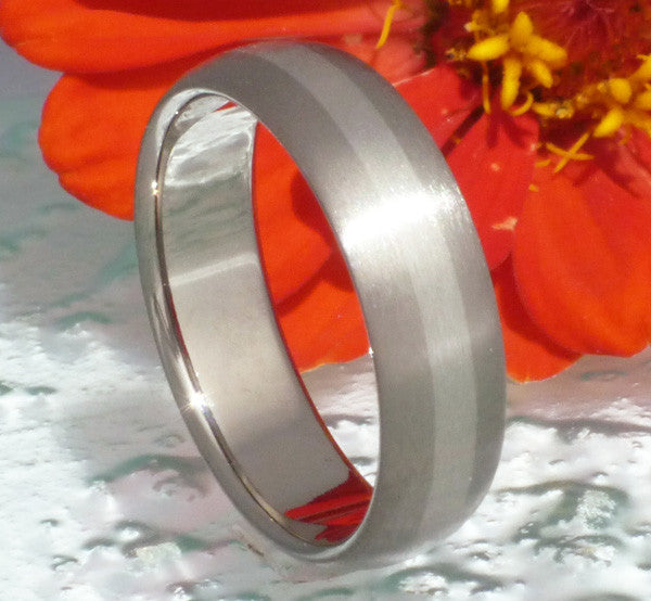 titanium wedding ring with platinum inlay p3 Titanium Wedding and Engagement Rings
