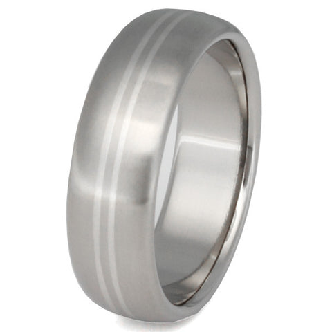 titanium wedding ring with platinum inlays p1 Titanium Wedding and Engagement Rings