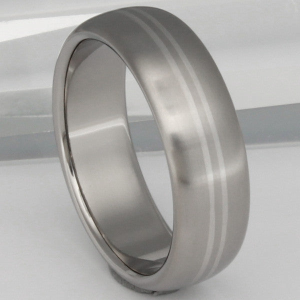 titanium wedding ring with platinum inlays p1 Titanium Wedding and Engagement Rings