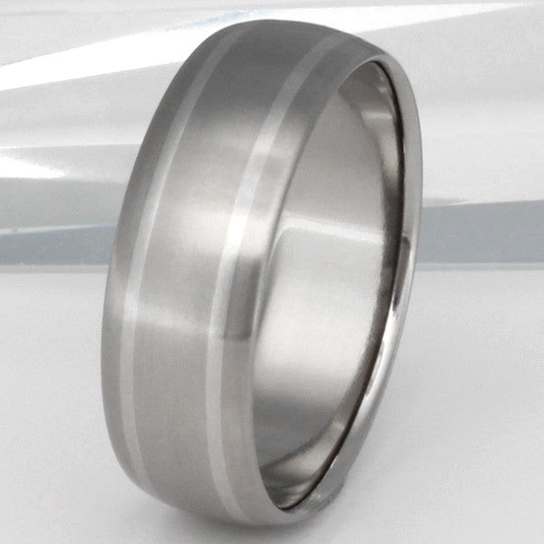 titanium wedding ring with platinum inlays p11 Titanium Wedding and Engagement Rings