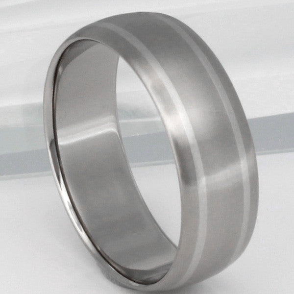 titanium wedding ring with platinum inlays p11 Titanium Wedding and Engagement Rings