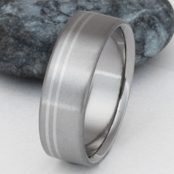 titanium wedding ring with platinum inlays p2 Titanium Wedding and Engagement Rings