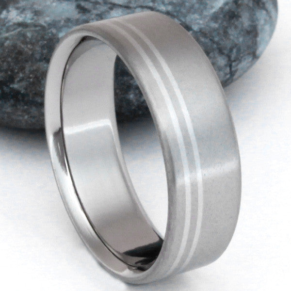 titanium wedding ring with platinum inlays p2 Titanium Wedding and Engagement Rings