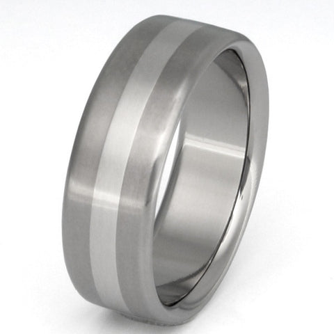 titanium wedding ring with platinum inlay p7 Titanium Wedding and Engagement Rings