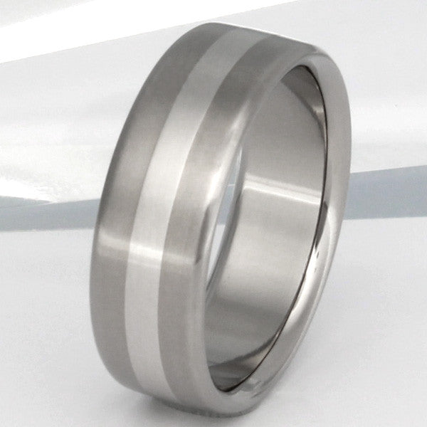 titanium wedding ring with platinum inlay p7 Titanium Wedding and Engagement Rings