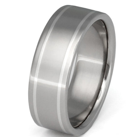 titanium wedding ring with platinum inlays p8 Titanium Wedding and Engagement Rings