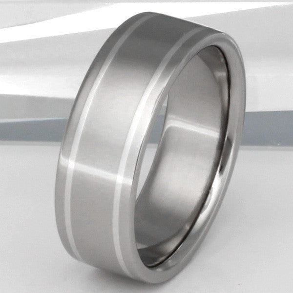 titanium wedding ring with platinum inlays p8 Titanium Wedding and Engagement Rings