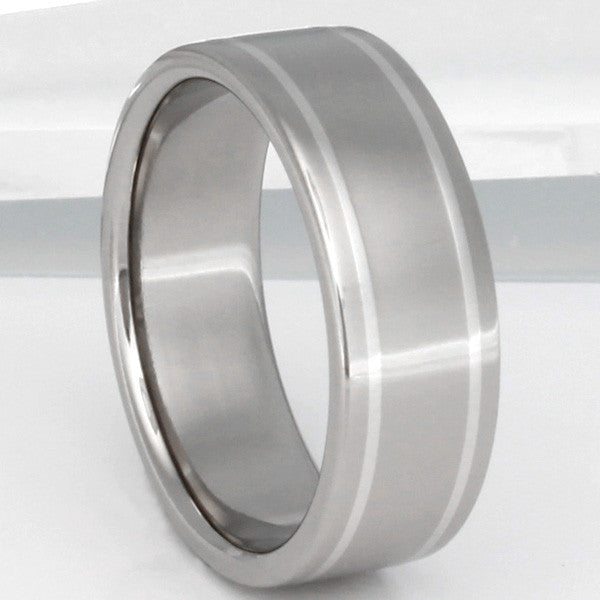 titanium wedding ring with platinum inlays p8 Titanium Wedding and Engagement Rings