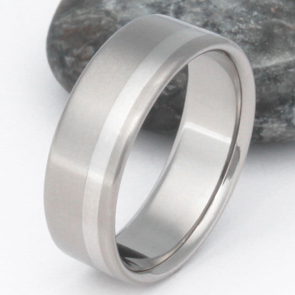 titanium wedding ring with platinum inlay p9 Titanium Wedding and Engagement Rings