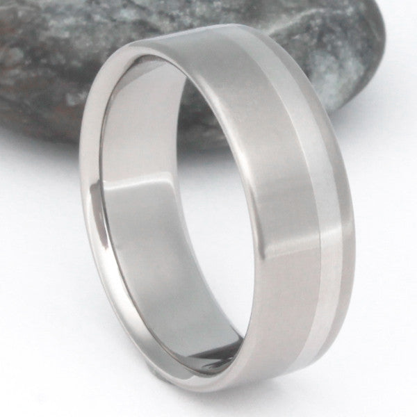 titanium wedding ring with platinum inlay p9 Titanium Wedding and Engagement Rings