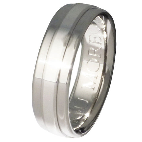 titanium wedding ring with raised platinum inlay p5 Titanium Wedding and Engagement Rings