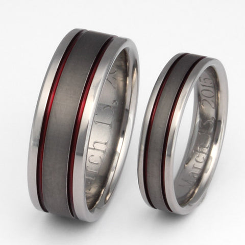 red titanium ring set with sable finish stsa12 Titanium Wedding and Engagement Rings