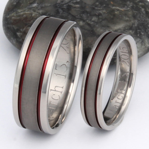 red titanium ring set with sable finish stsa12 Titanium Wedding and Engagement Rings