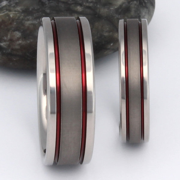 red titanium ring set with sable finish stsa12 Titanium Wedding and Engagement Rings