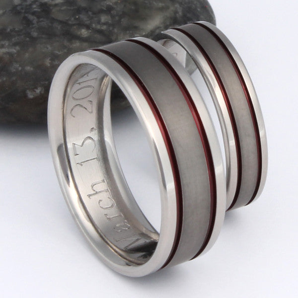 red titanium ring set with sable finish stsa12 Titanium Wedding and Engagement Rings