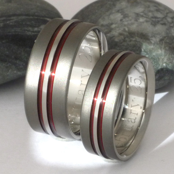 Matching Sable Titanium Ring Set stsa20 Red – Titanium Rings Studio