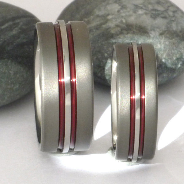 matching sable titanium ring set stsa20 red Titanium Wedding and Engagement Rings