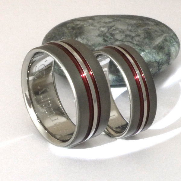 matching sable titanium ring set stsa20 red Titanium Wedding and Engagement Rings