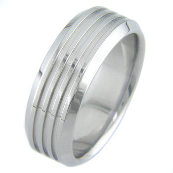 Boone Titanium Ring - Three Grooves with Bevels