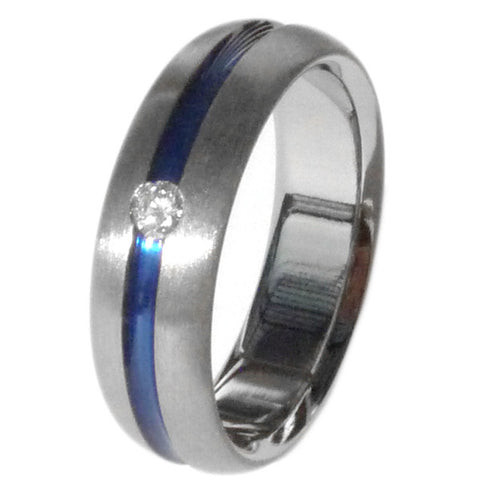 titanium diamond ring with blue inlay s19 Titanium Wedding and Engagement Rings