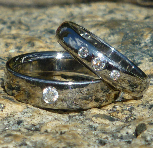 Wedding Rings : Tension-Set Titanium and Diamond Wedding
