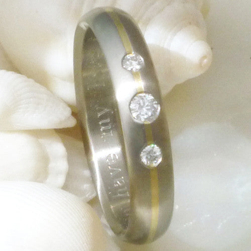 titanium engagement ring with gold inlay e11 Titanium Wedding and Engagement Rings