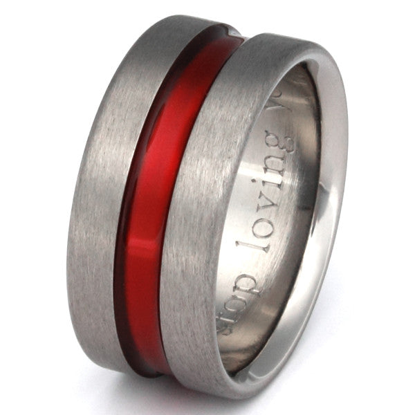 wide red line titanium ring Titanium Wedding and Engagement Rings