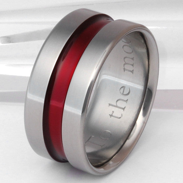wide red line titanium ring Titanium Wedding and Engagement Rings