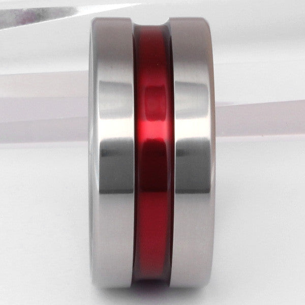 wide red line titanium ring Titanium Wedding and Engagement Rings