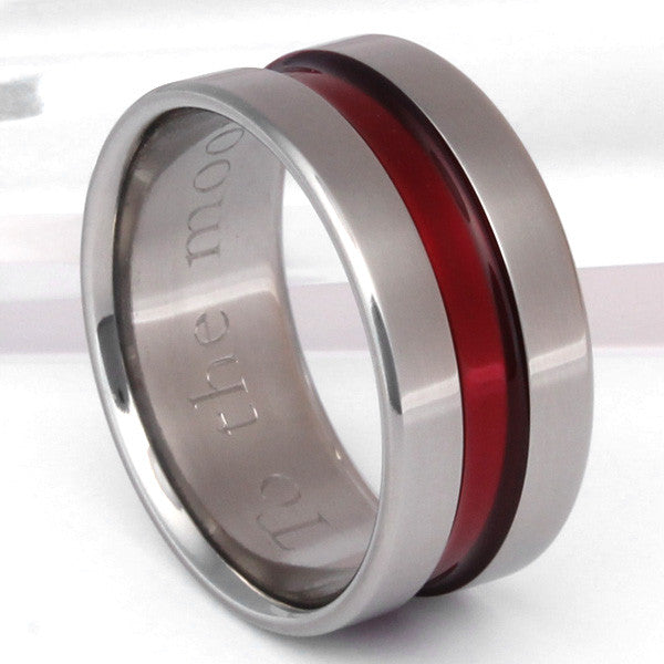 wide red line titanium ring Titanium Wedding and Engagement Rings