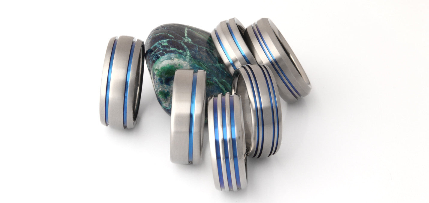 Thin Blue Line Titanium Rings